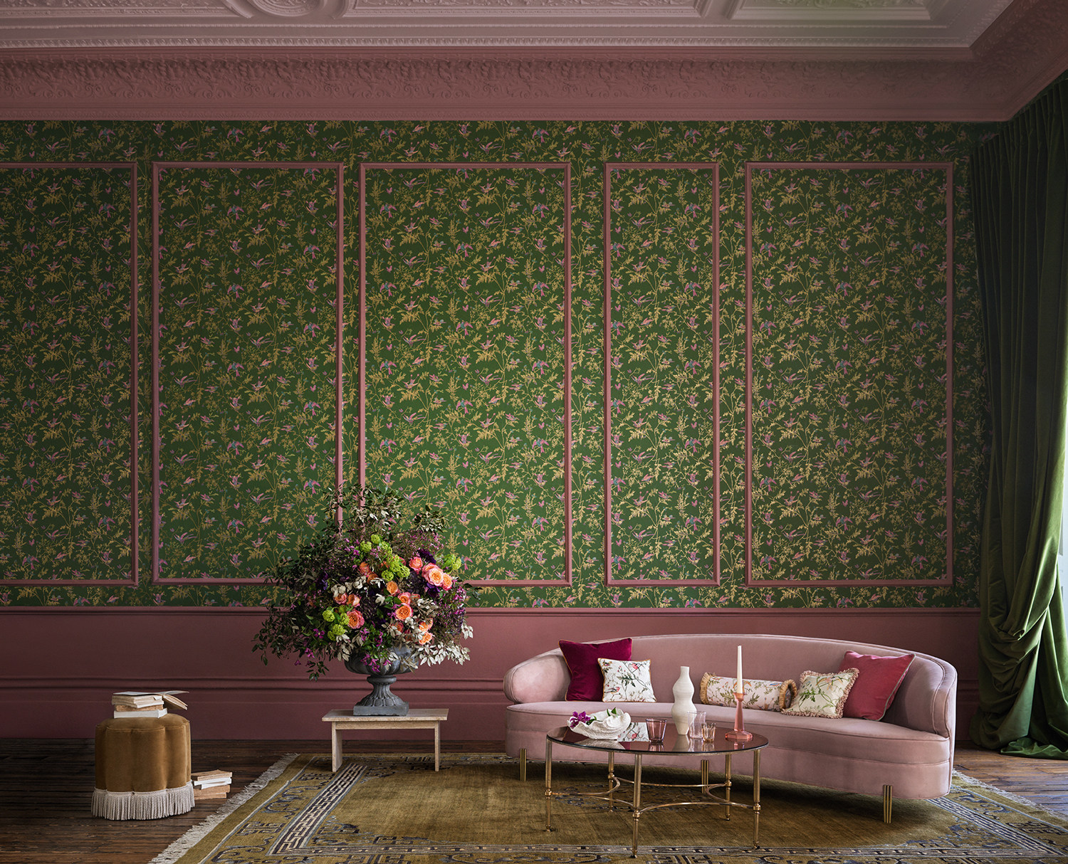 Tapete Hummingbirds - Fuchsia on Racing Green