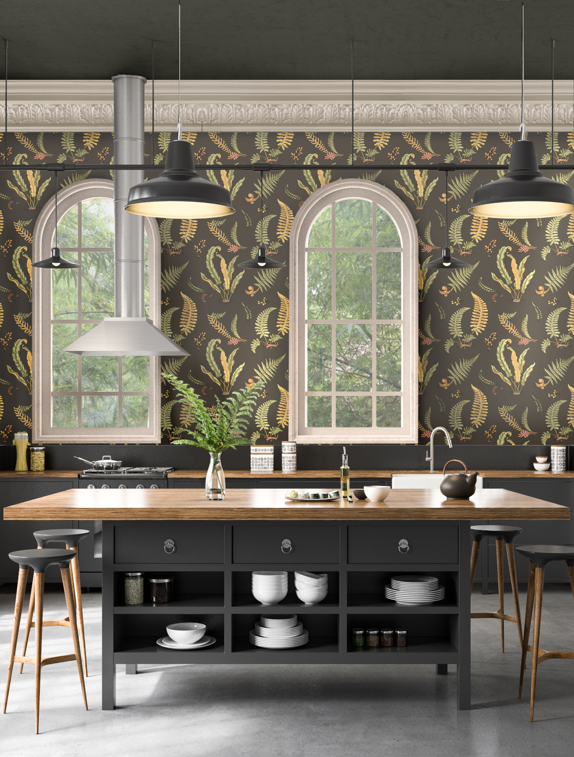 Tapete Ferns - Charcoal