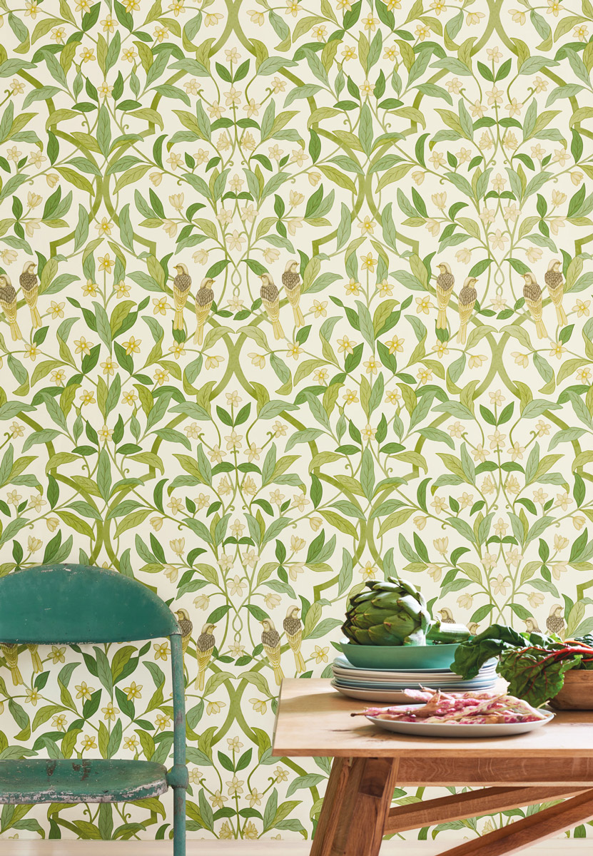 Tapete Jasmine & Serin Simphony - Chartreuse on White