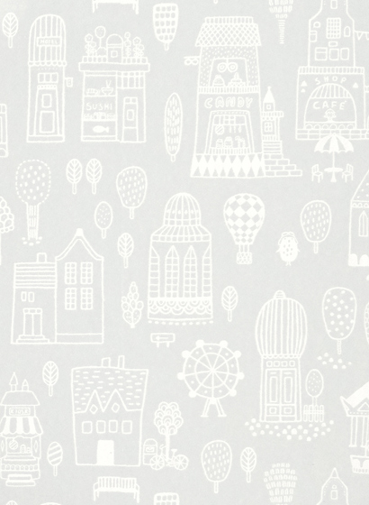 Tapete Small Town - Soft Grey/ Cream White