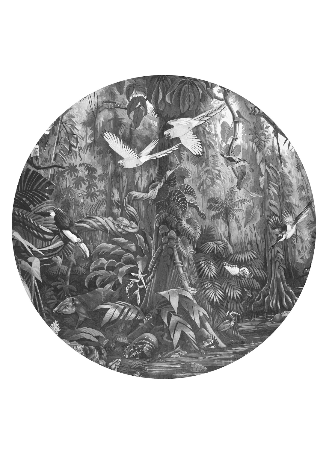 Wandbild Tropical Landscapes 3 Circle - BW - Ø 1,9m