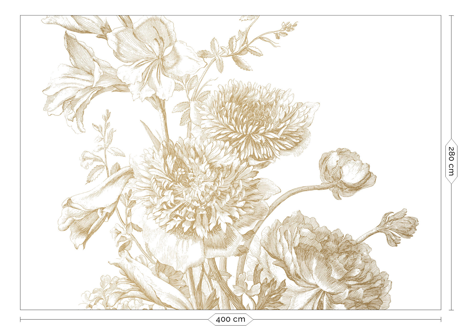Wandbild Engraved Flowers Gold 2 - XL