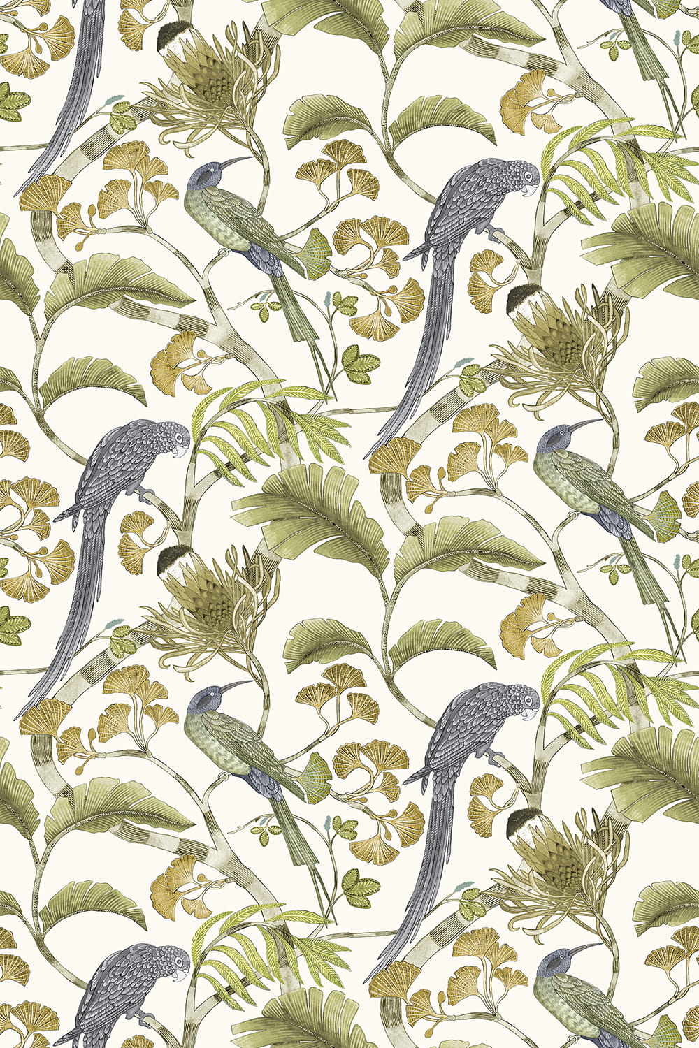 Tapete Living Branches - Hilles White and Greens