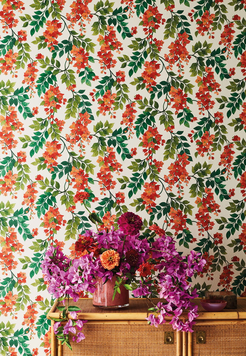Tapete Bougainvillea - Rouge on Cream