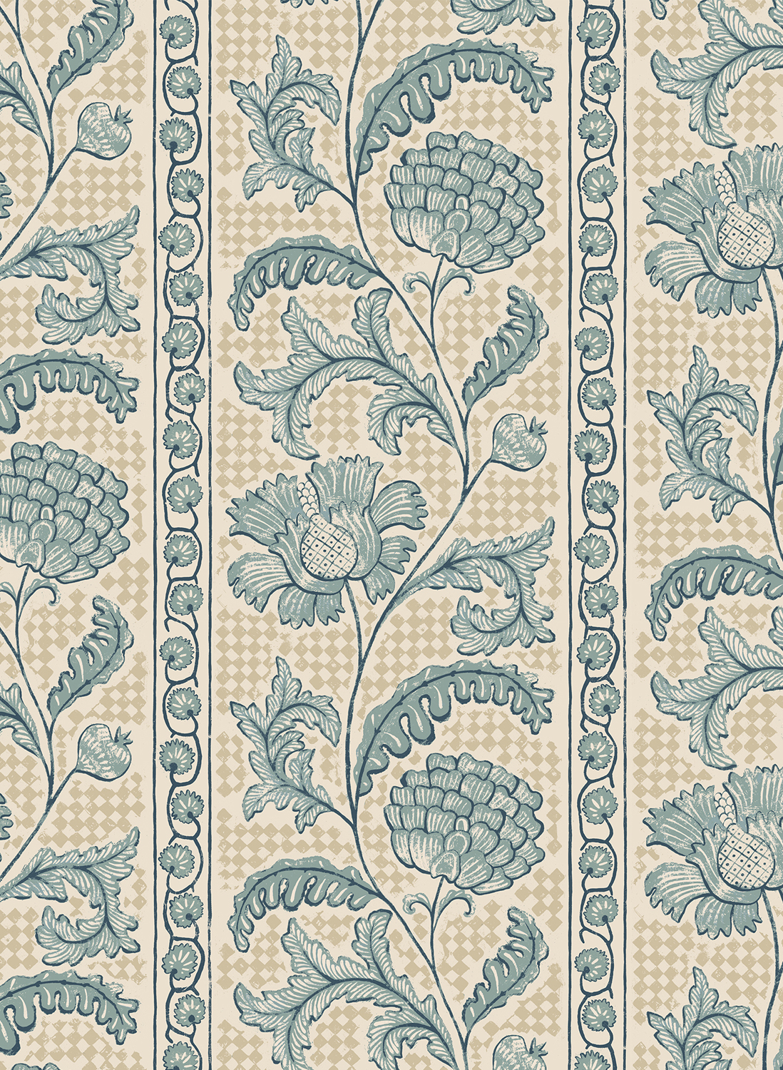 Tapete Floral Check - Osney Blue and Salt Ridge