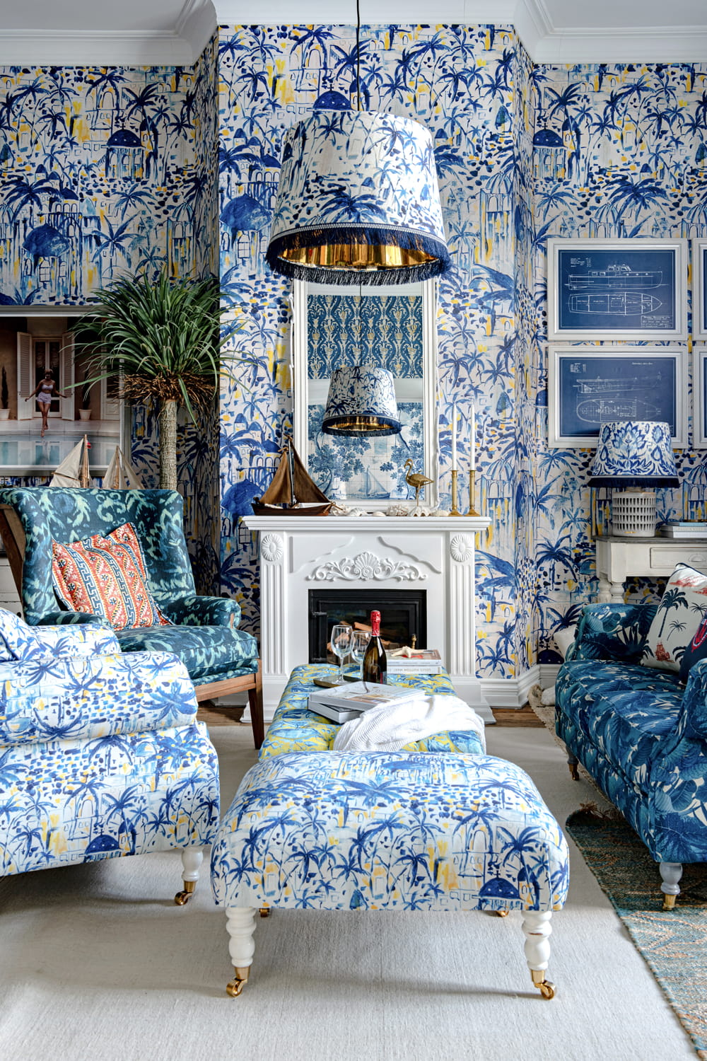 Tapete Rhodes Mural - Taupe/ Indigo/ Yellow