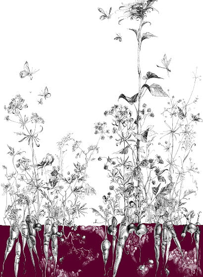 Tapete Lièvres/Fenouil/Tournesol - Aubergine - Tournesol Droit - Aubergine