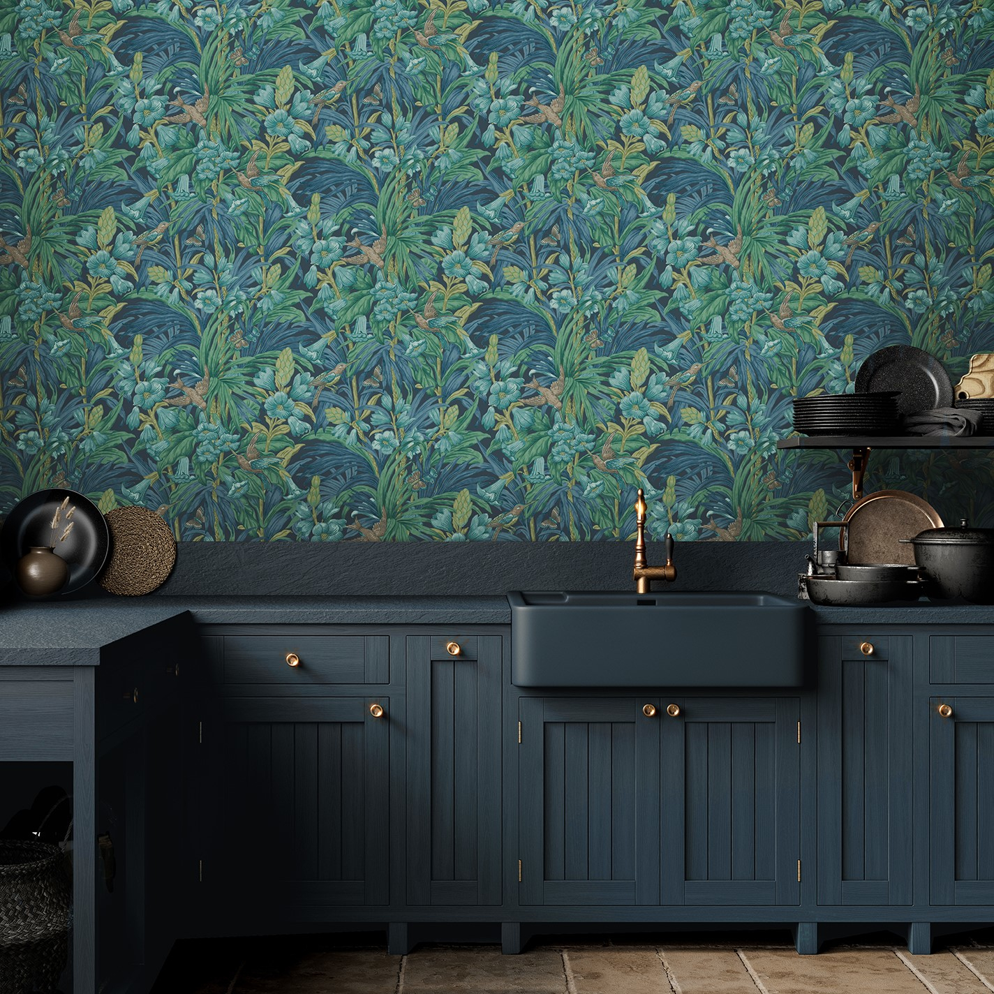 Tapete Trumpet Flowers - Indigo/ Teal