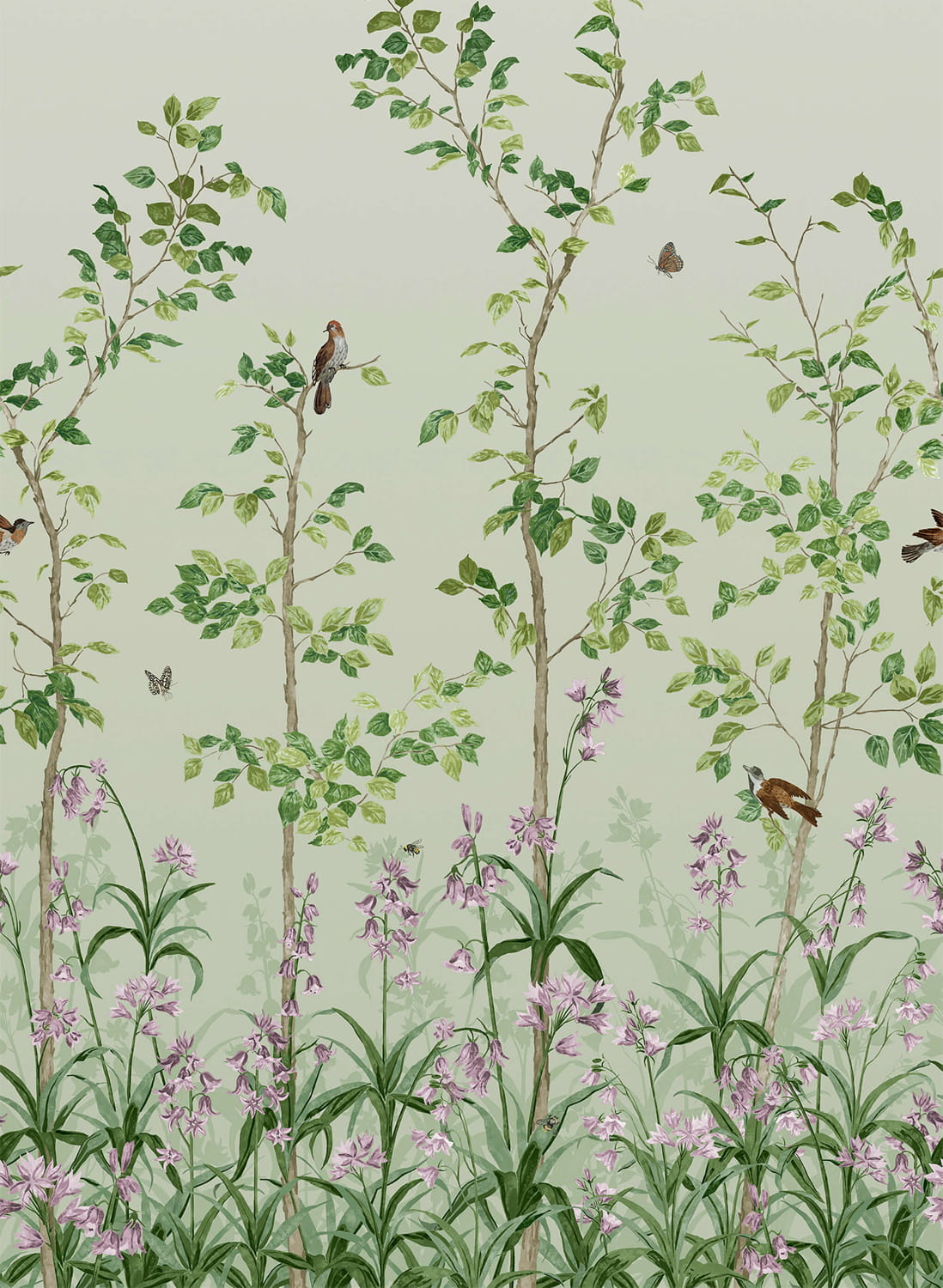 Tapete Bird and Bluebell - Pea Green