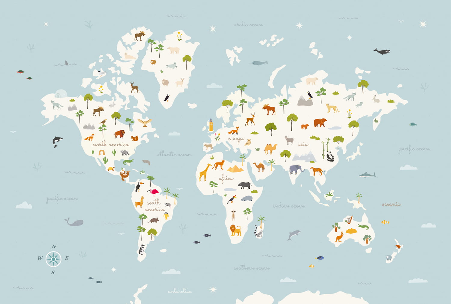 Wandbild Animal Map - Aqua