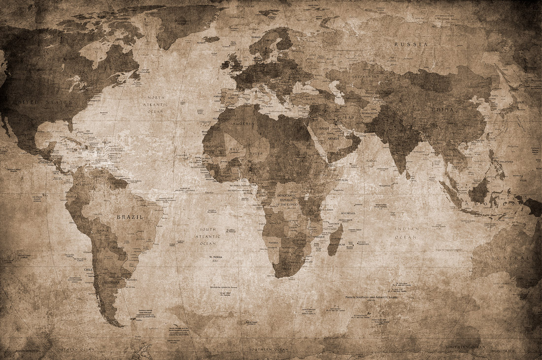 Wandbild World Map - Brown