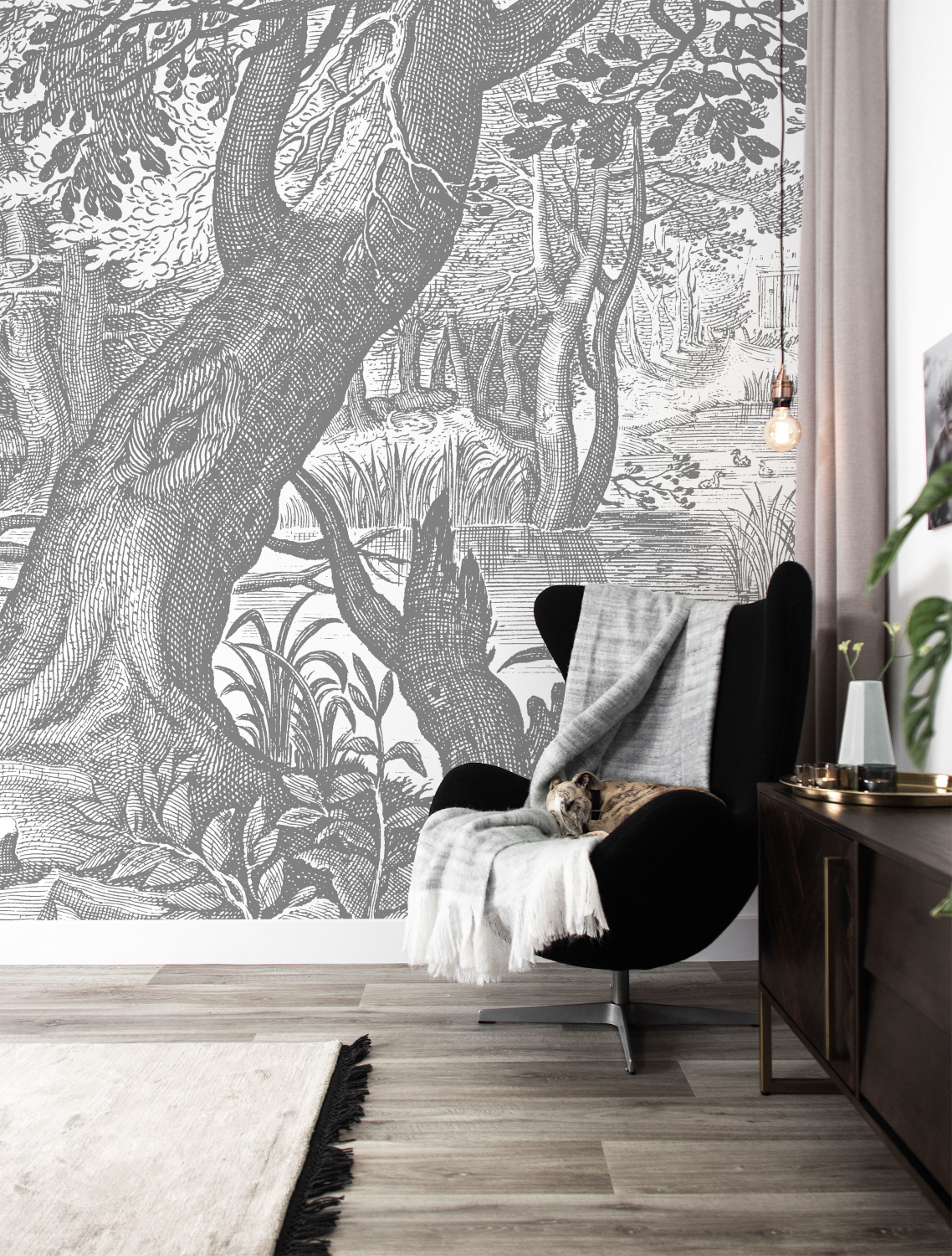 Wandbild Engraved Landscapes 4 - BW - 3.896m Breite