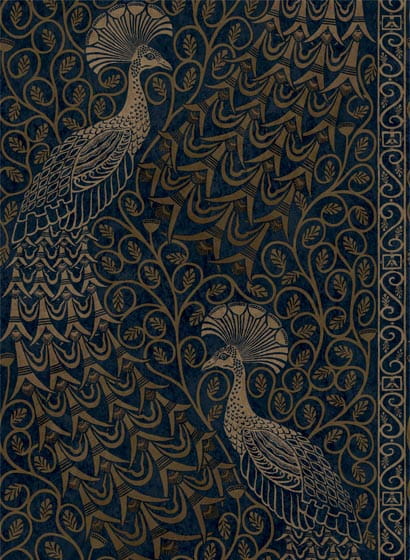 Tapete Pavo Parade - Metallic Bronze on Midnight