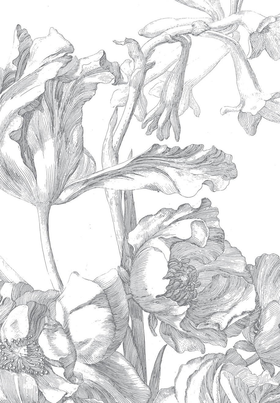 Mural Engraved Flowers 1 - Multicolor - 1.948m