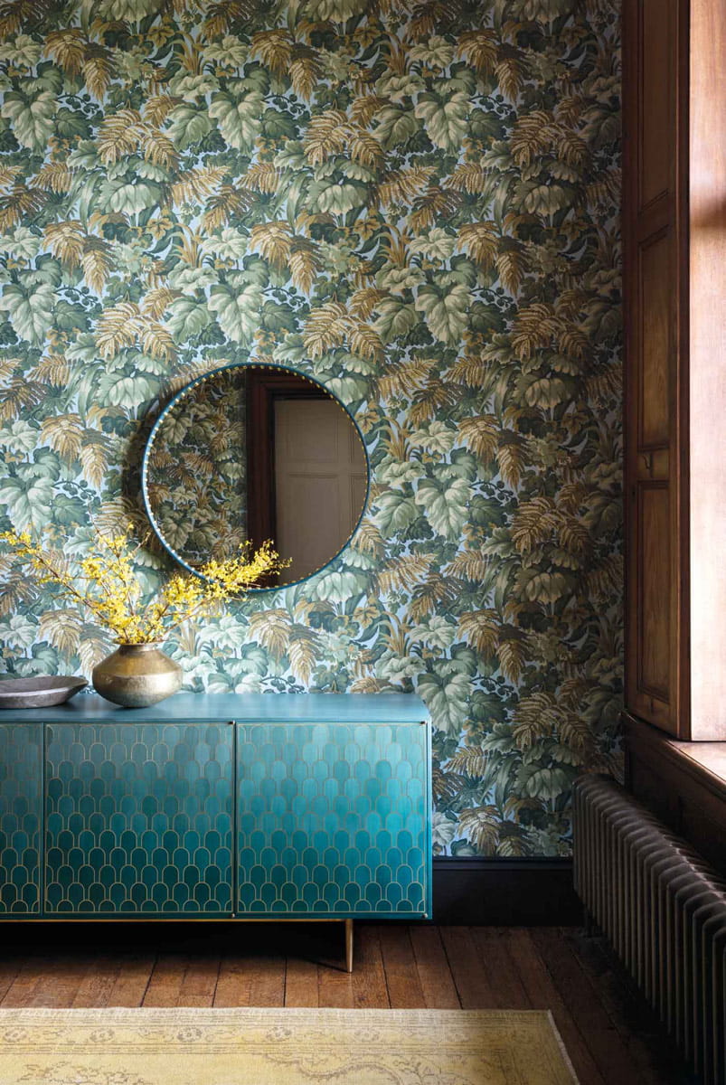 Tapete Royal Fernery - Khaki & Print Room Blue