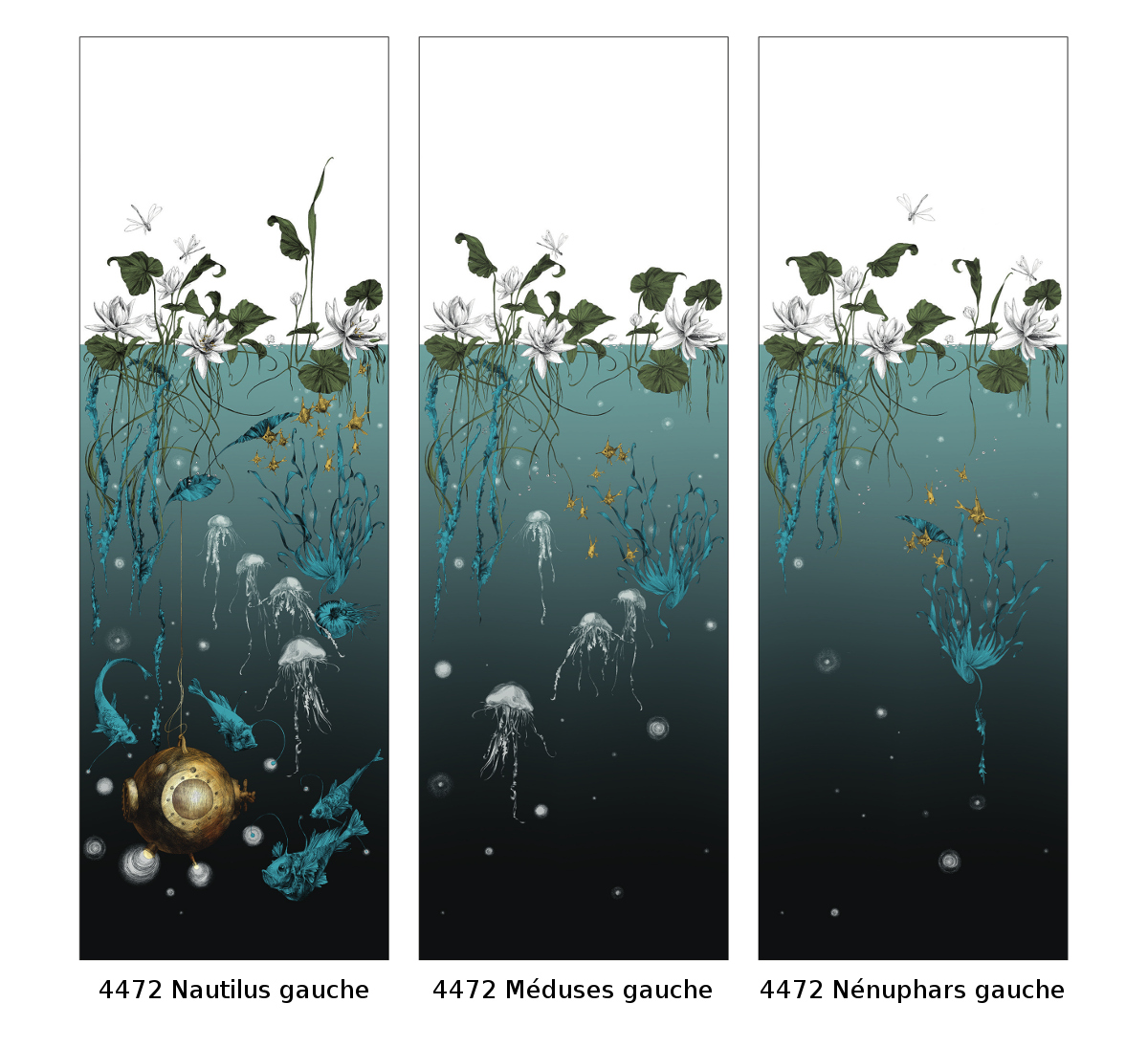 Tapete Nautilus/ Méduses/ Nénuphars - Noir - Méduses gauche - Noir