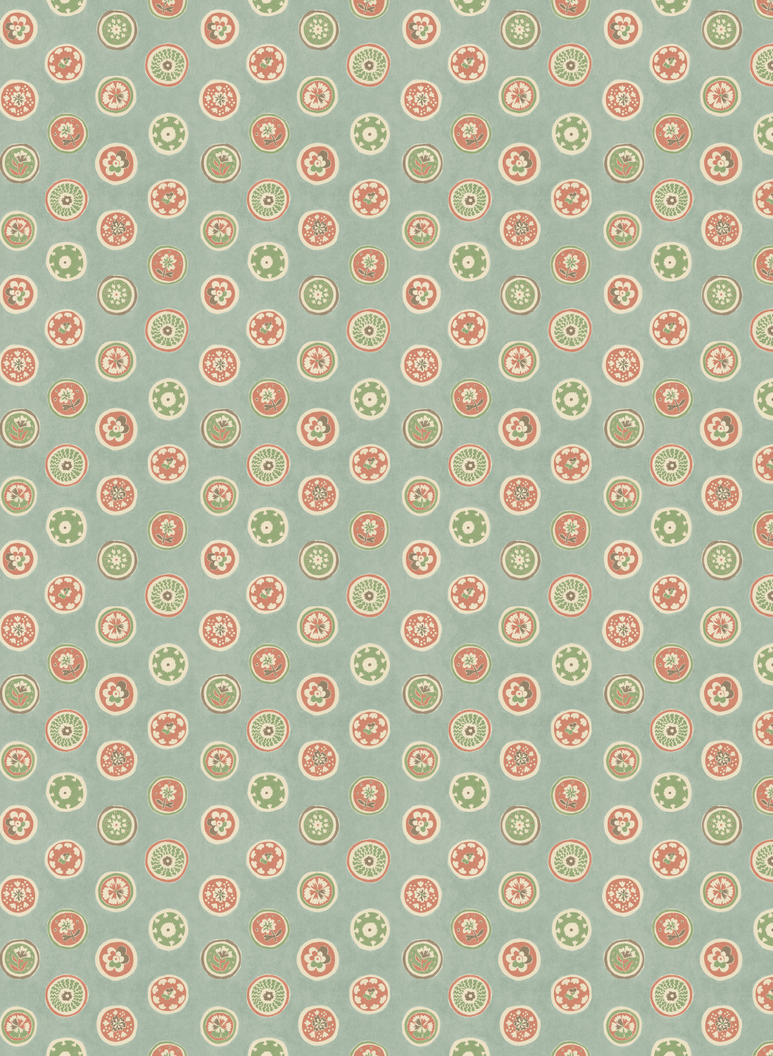 Papier peint Court Buttons - Aqua/ Red