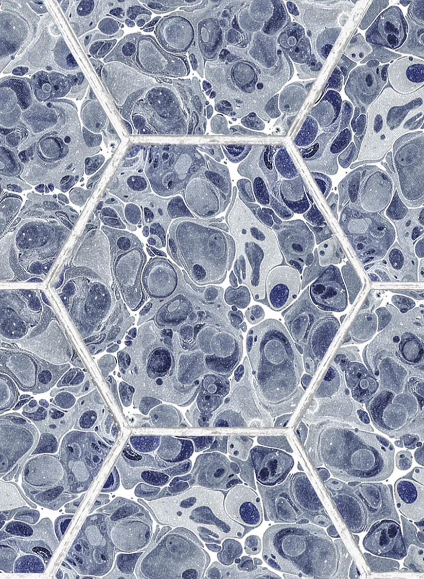 Tapete Marbled Hexagon Tiles - Dark Blue