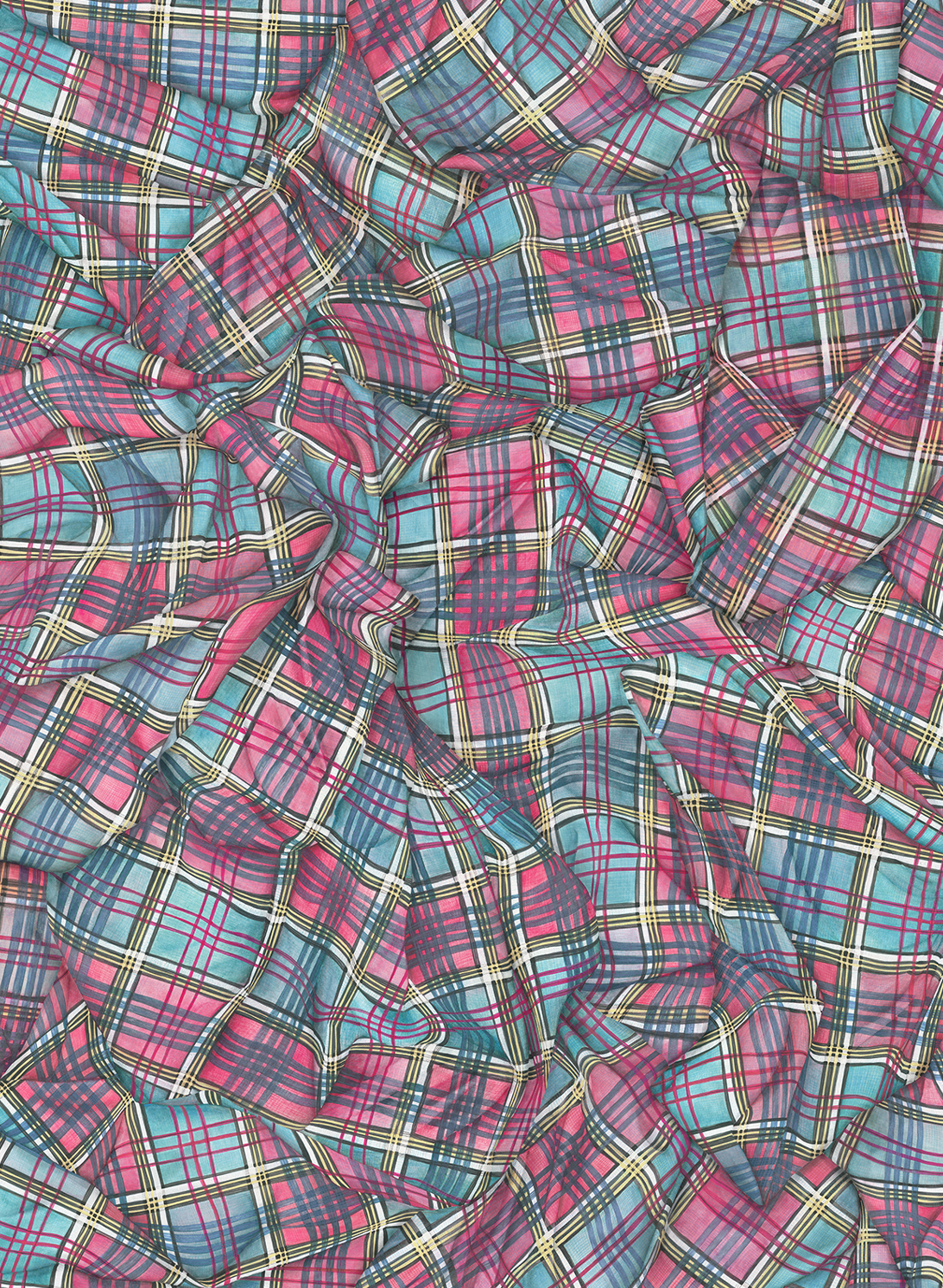 Carta da parati Draped Tartan - Cyan & Magenta