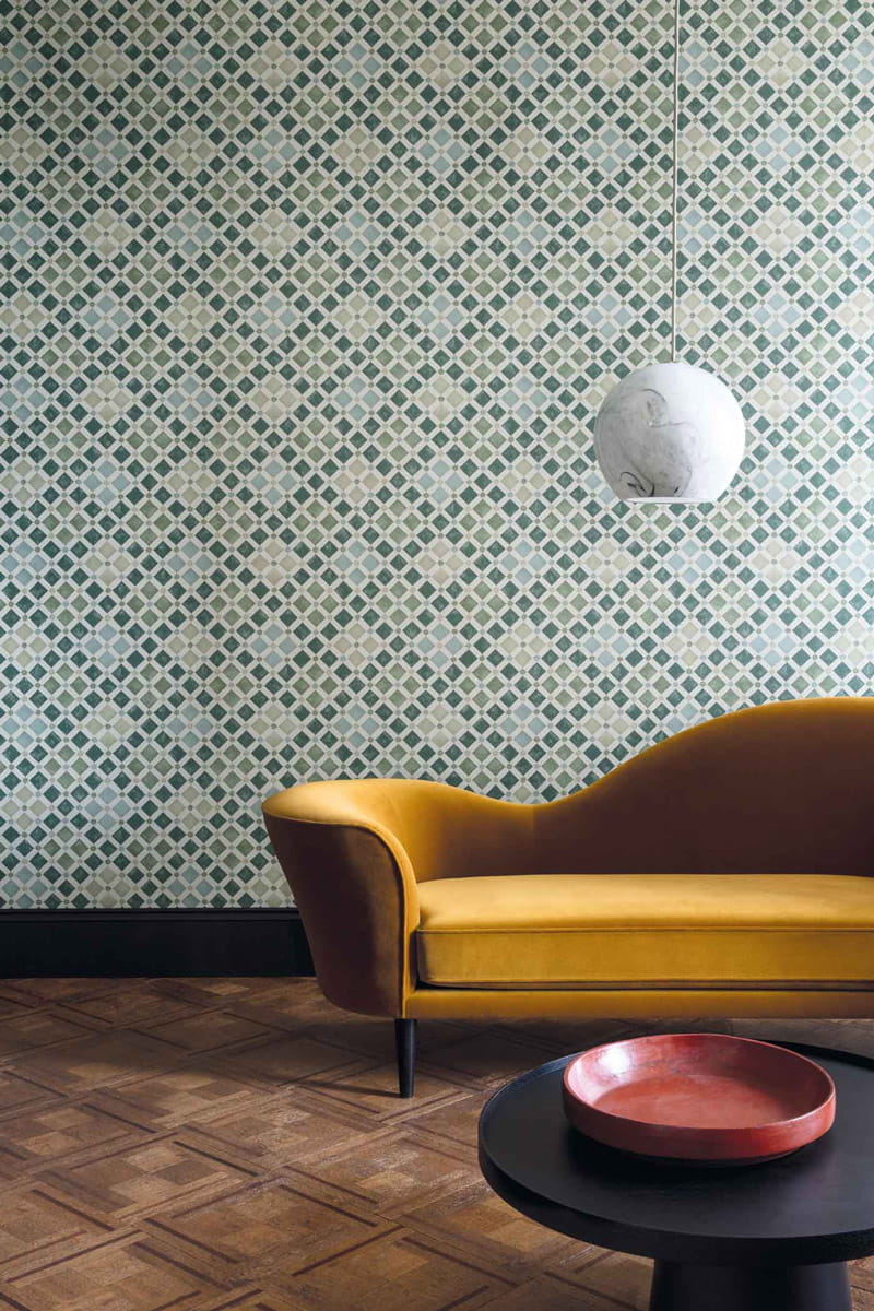 Tapete Zellige - Olive & Print Room Blue