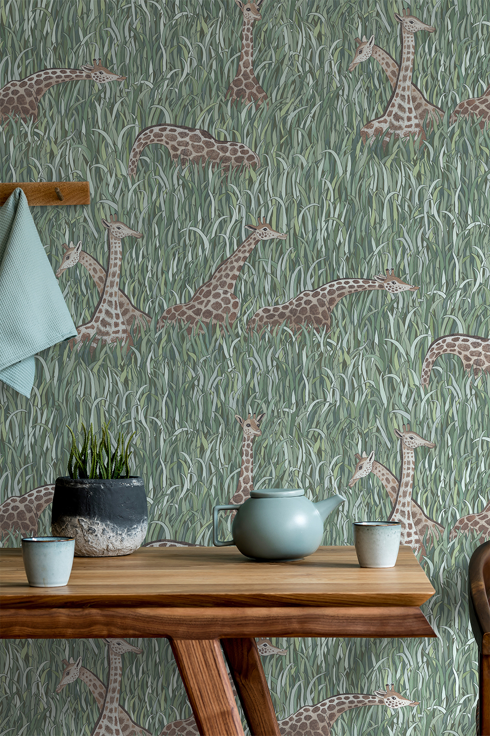 Papier peint Giraffes - Aqua