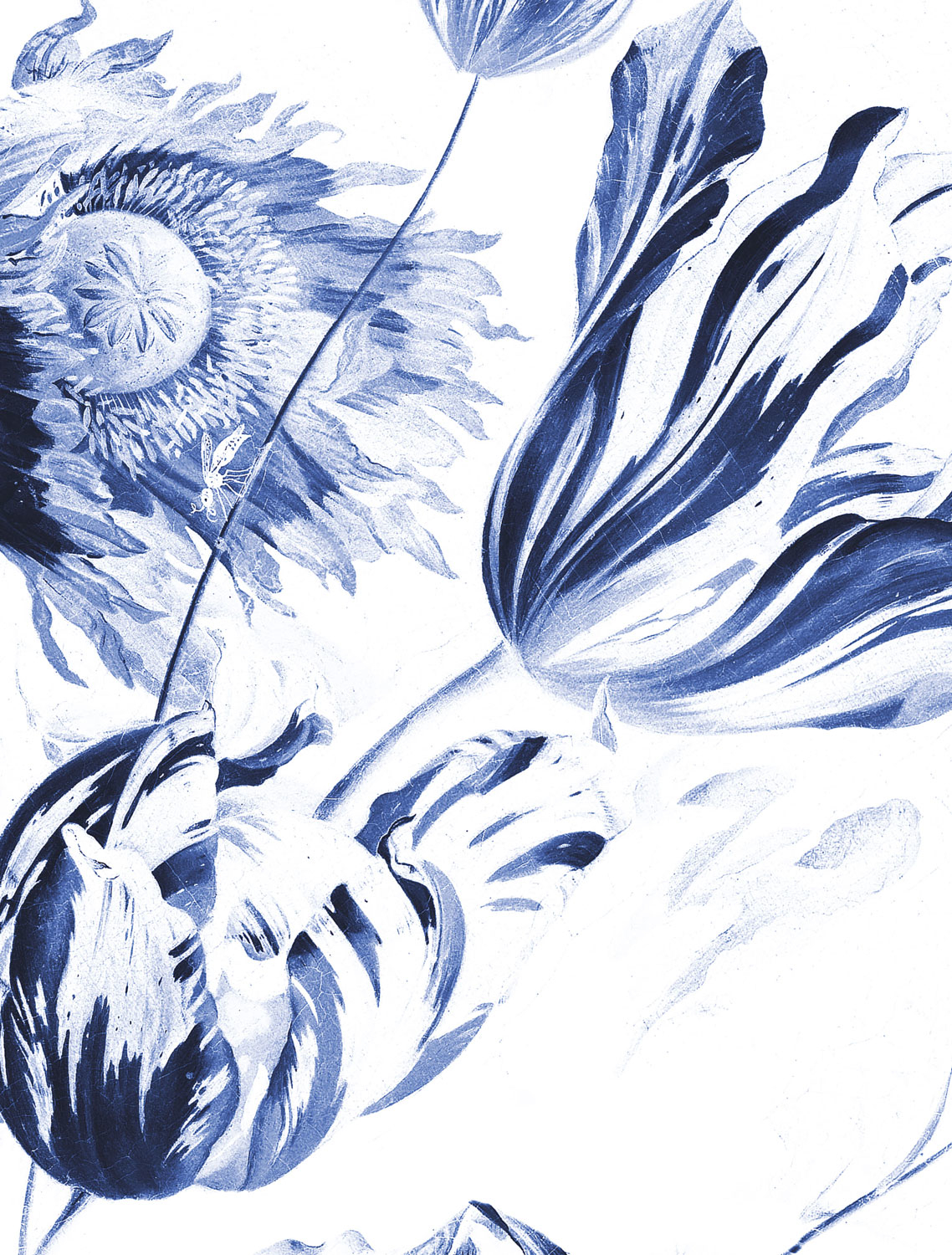 Wandbild Royal Blue Flowers 2 Circle - L - 2.375m