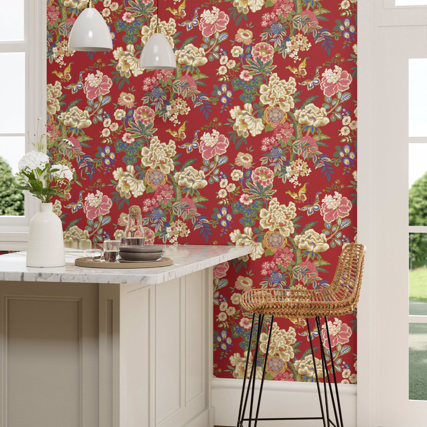 Tapete Emperor Peony - Cinnabar Red