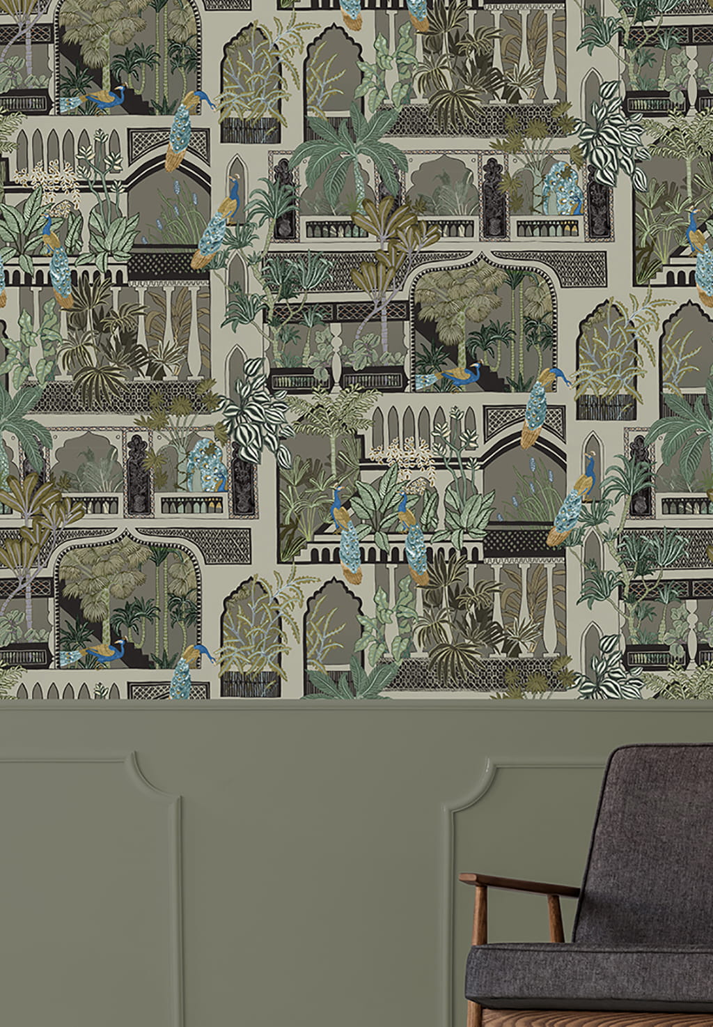 Tapete Peacock Arches - Mushroom Grey