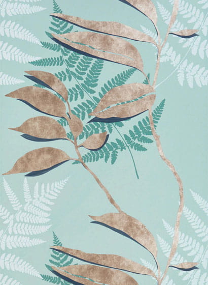 Tapete Feuille D Or - Aqua/ Copper