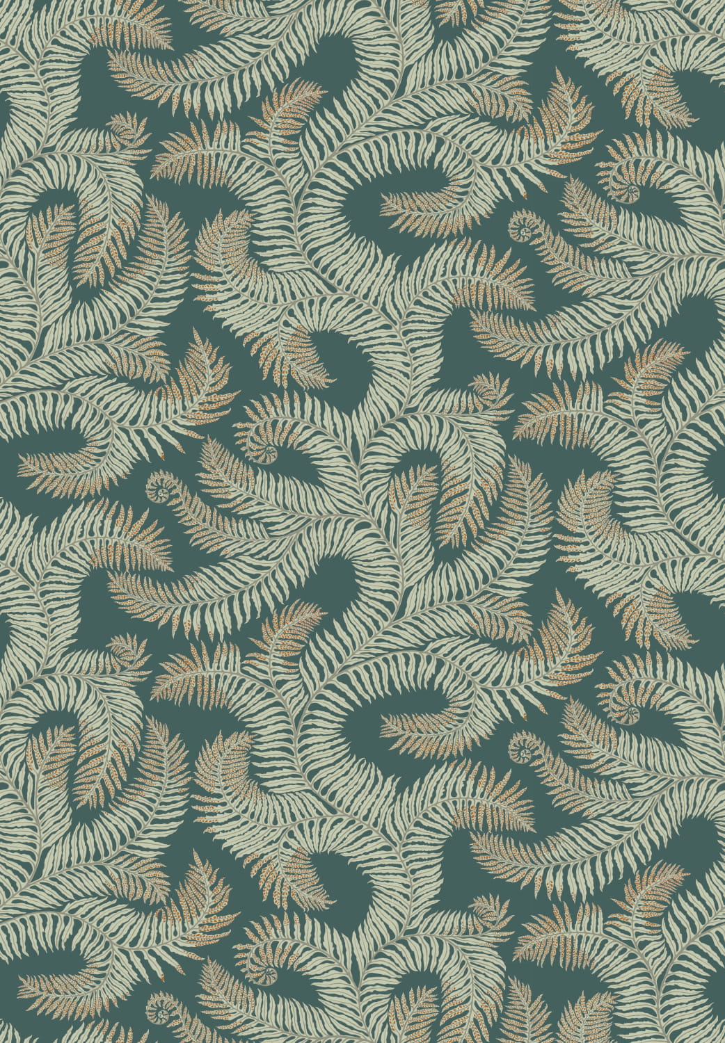 Tapete Bombes Fernery - Teal/ Orange Highlights