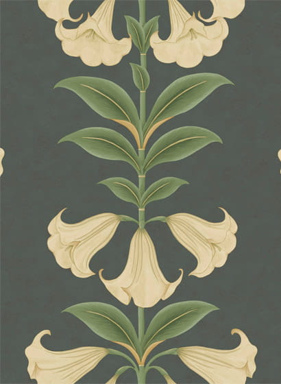 Tapete Angels Trumpet - Cream/ Olive Green on Charcoal
