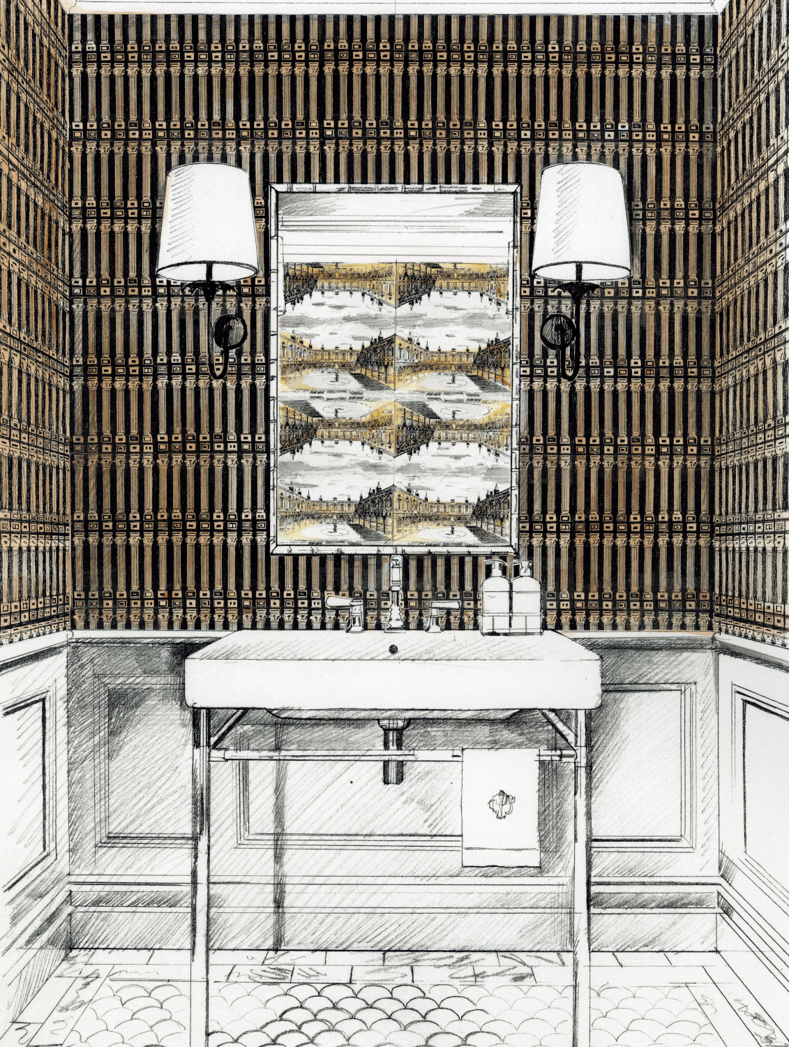 Tapete Columns - Vine Black/ Antique Gold