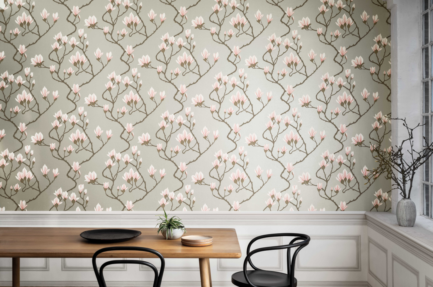 Tapete Magnolia - Alabaster on Metallic Silver