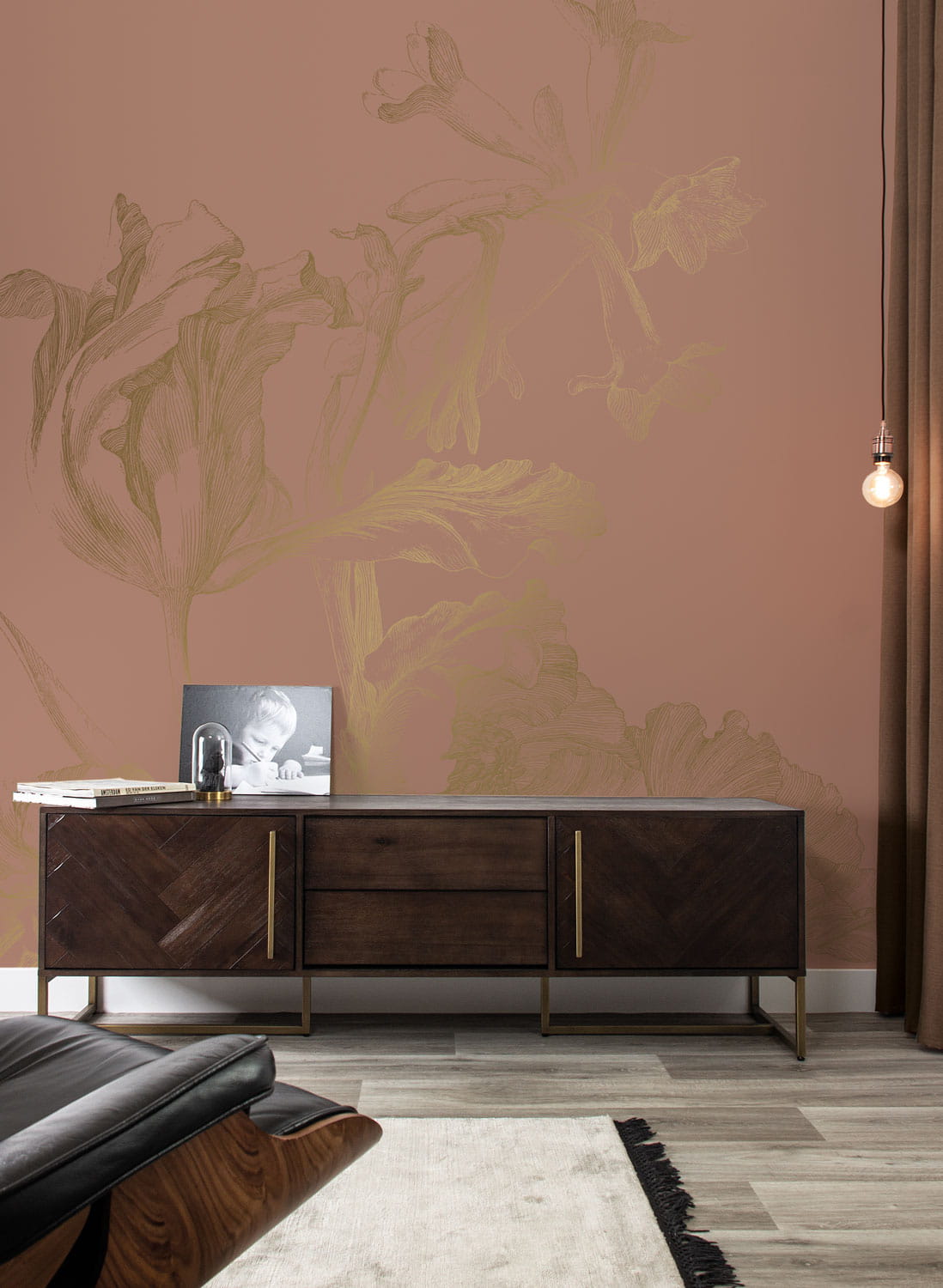 Wandbild Engraved Flowers Gold 4