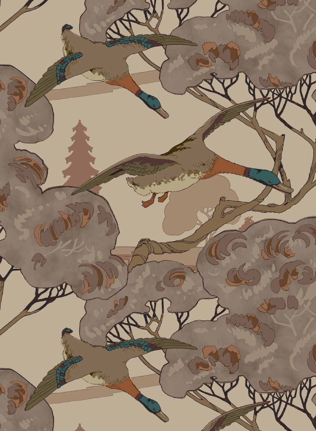 Tapete Grand Flying Ducks - Plum