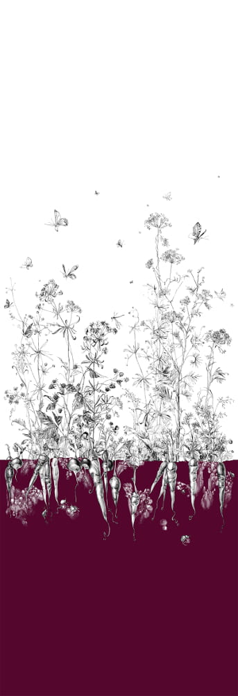 Tapete Lièvres/Fenouil/Tournesol - Aubergine - Fenouil Sauvage Droit - Aubergine