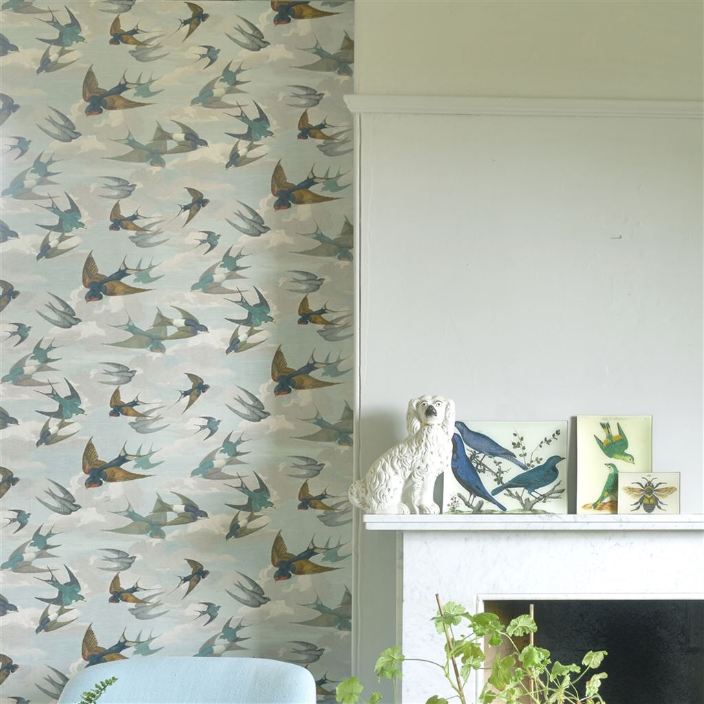 Tapete Chimney Swallows - Sky Blue