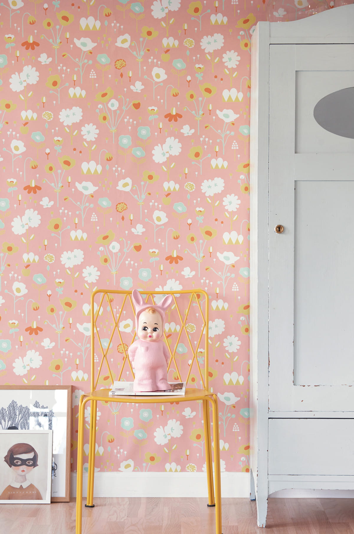 Papier peint Bloom - Dusty Pink/ Turquoise/ Yellow/ Orange/ White