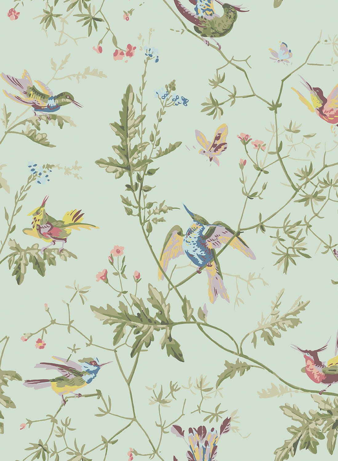 Tapete Hummingbirds - Multi/ Old Olive on Duck Egg