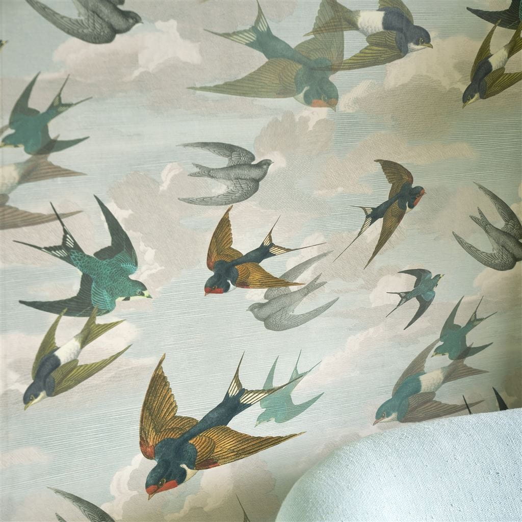 Tapete Chimney Swallows - Sky Blue
