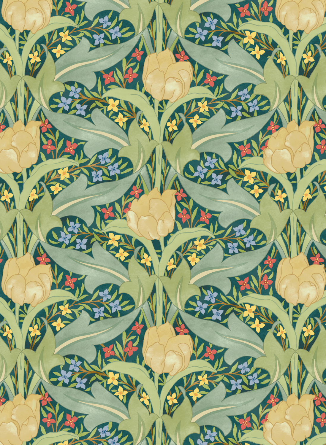 Tapete Tulip & Jasmine - Emerald