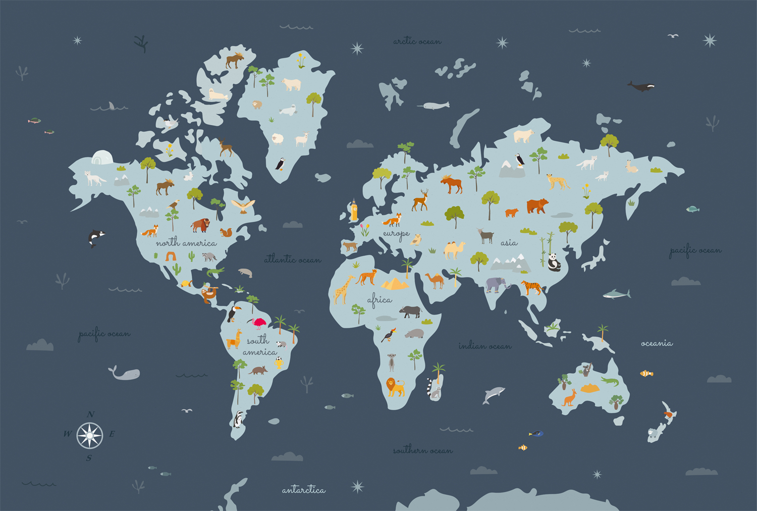 Wandbild Animal Map - Wave