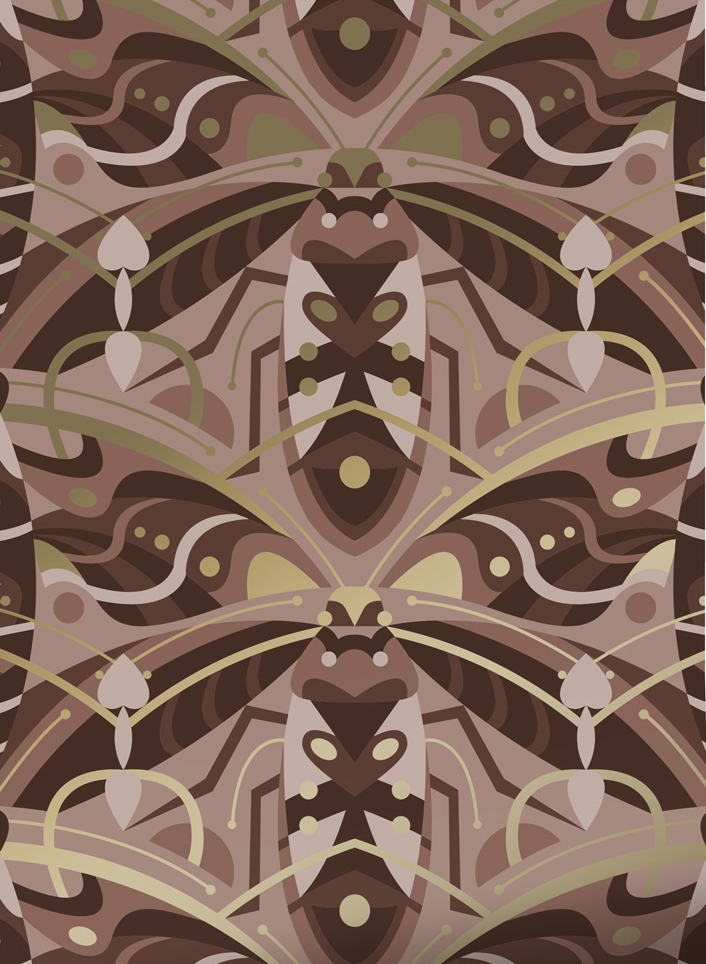 Tapete Art Deco Animaux Beetle Gold - Taupe