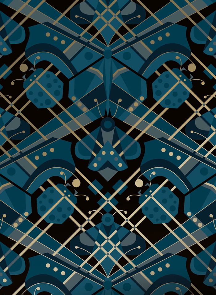 Tapete Art Deco Animaux Butterfly Gold - Blue