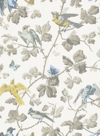 Tapete Winter Birds - Yellow/ Grey