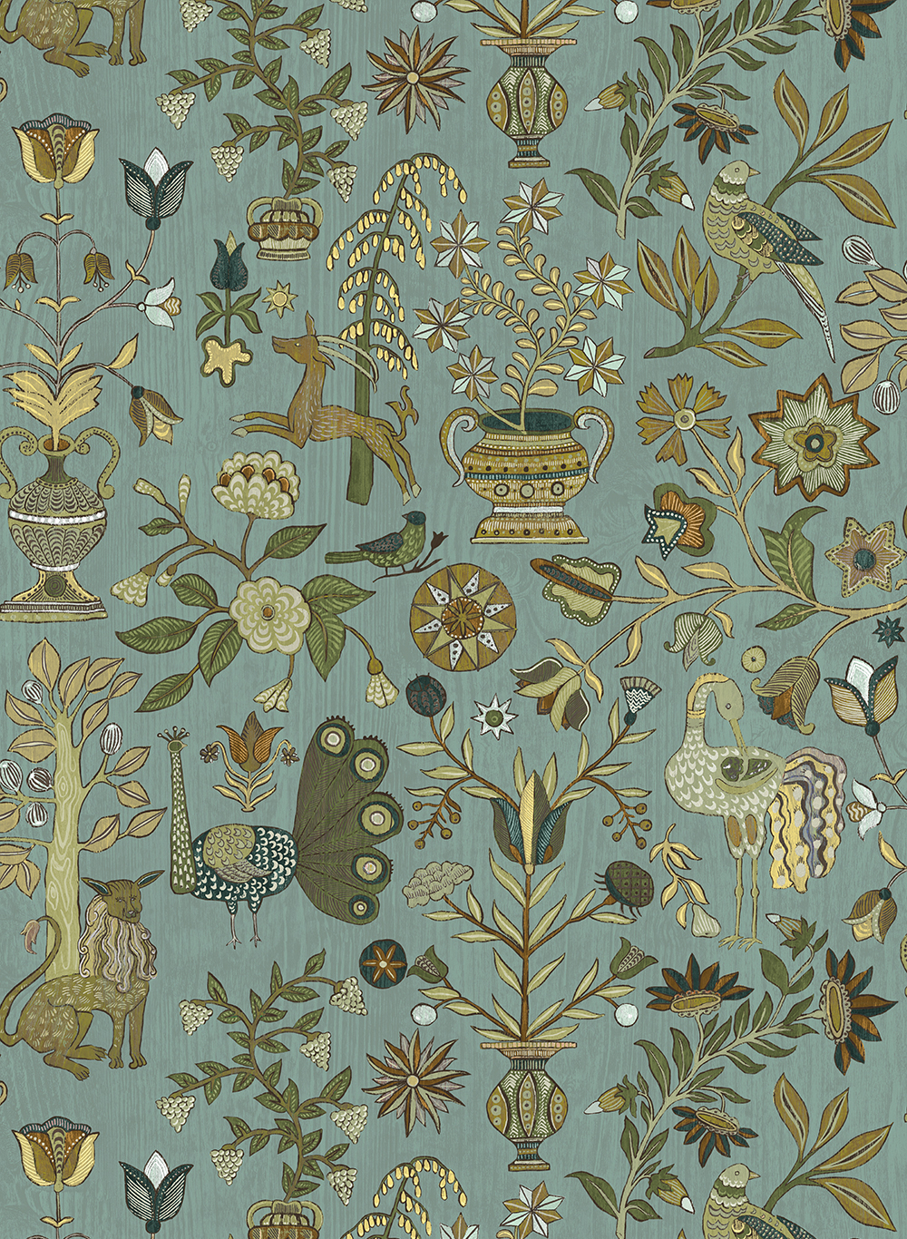 Papier peint Fable Garden - Mid Blue and Olive