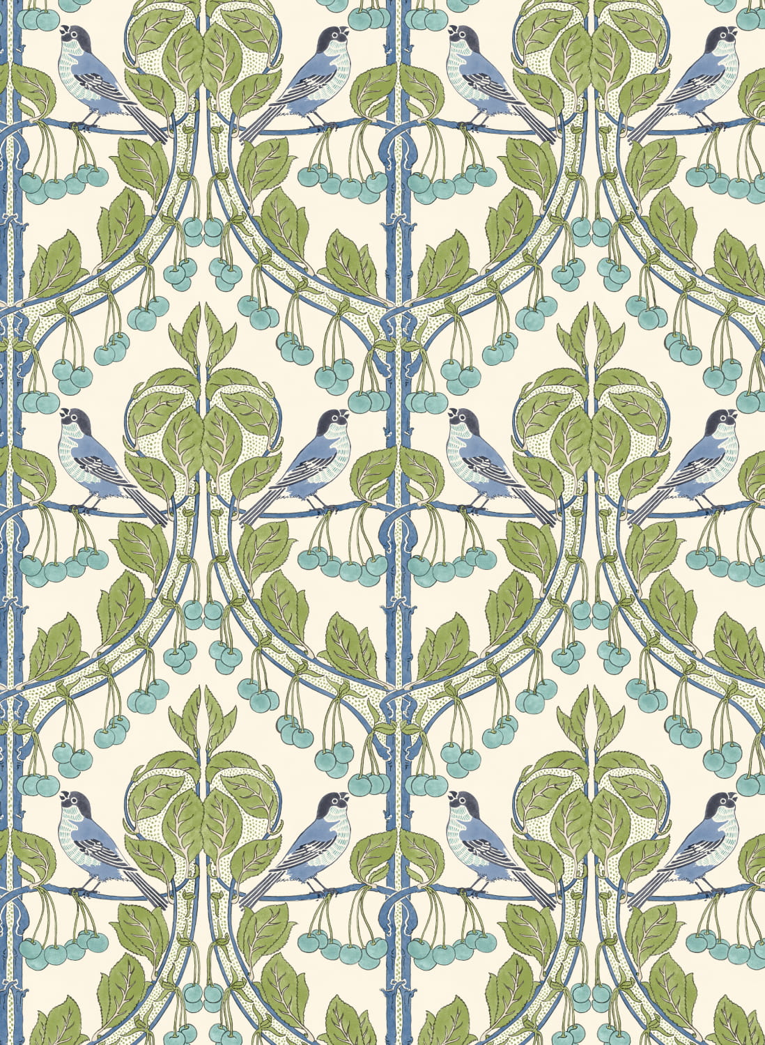 Tapete Birds & Cherries - Green/ Blue
