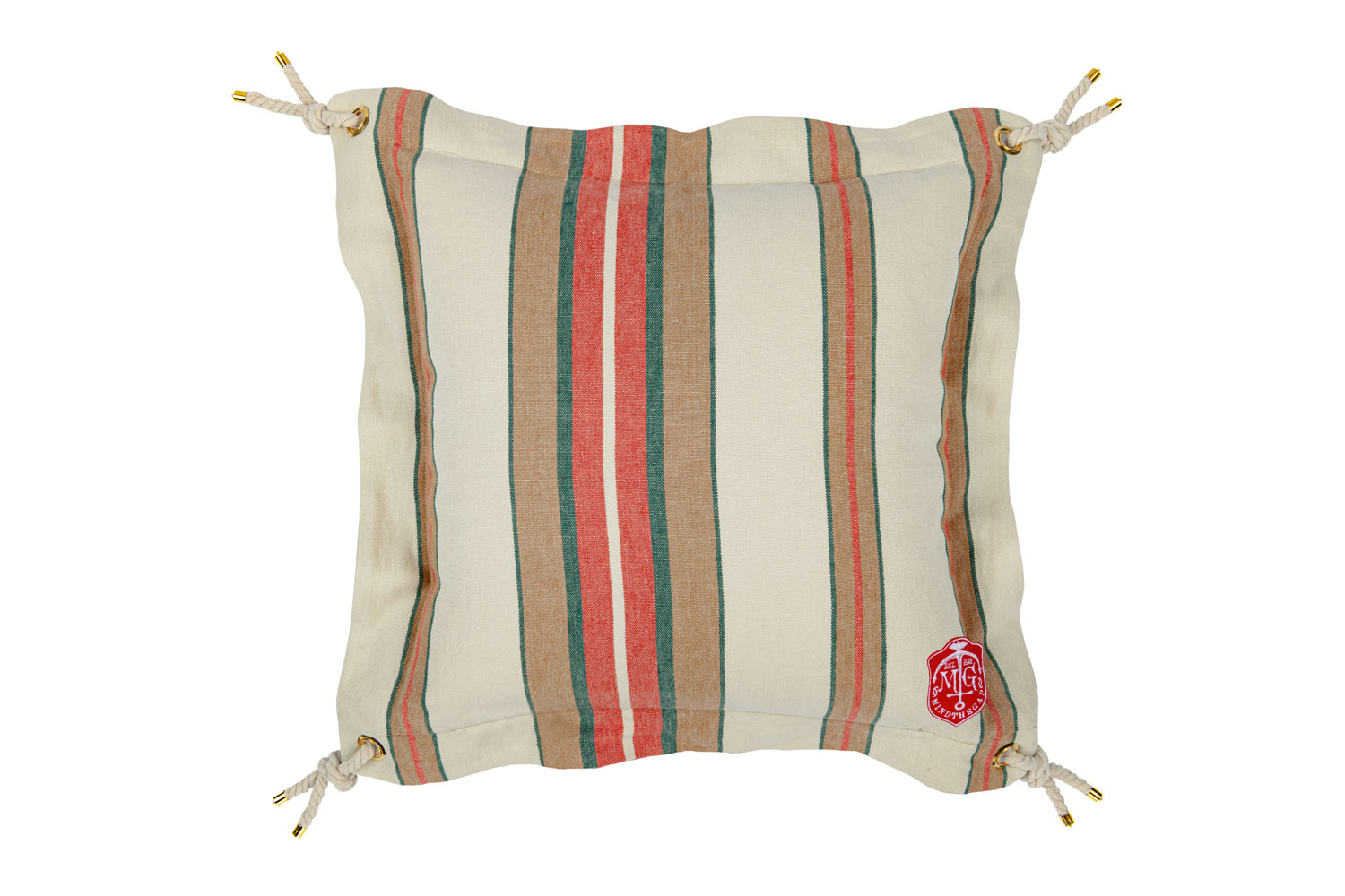 Herina Stripe Cushion - Brown/ Green/ White/ Tassel - 50x50cm