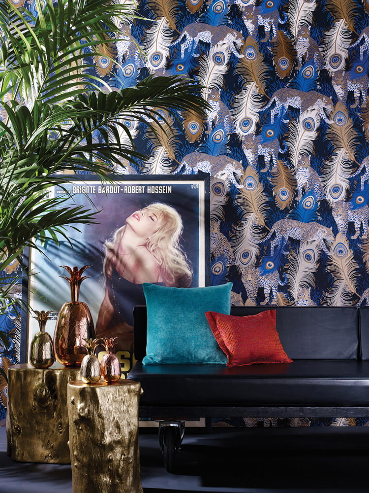 Wallpaper Leopardo - Black/ Electric Blue/ Metallic Bronze