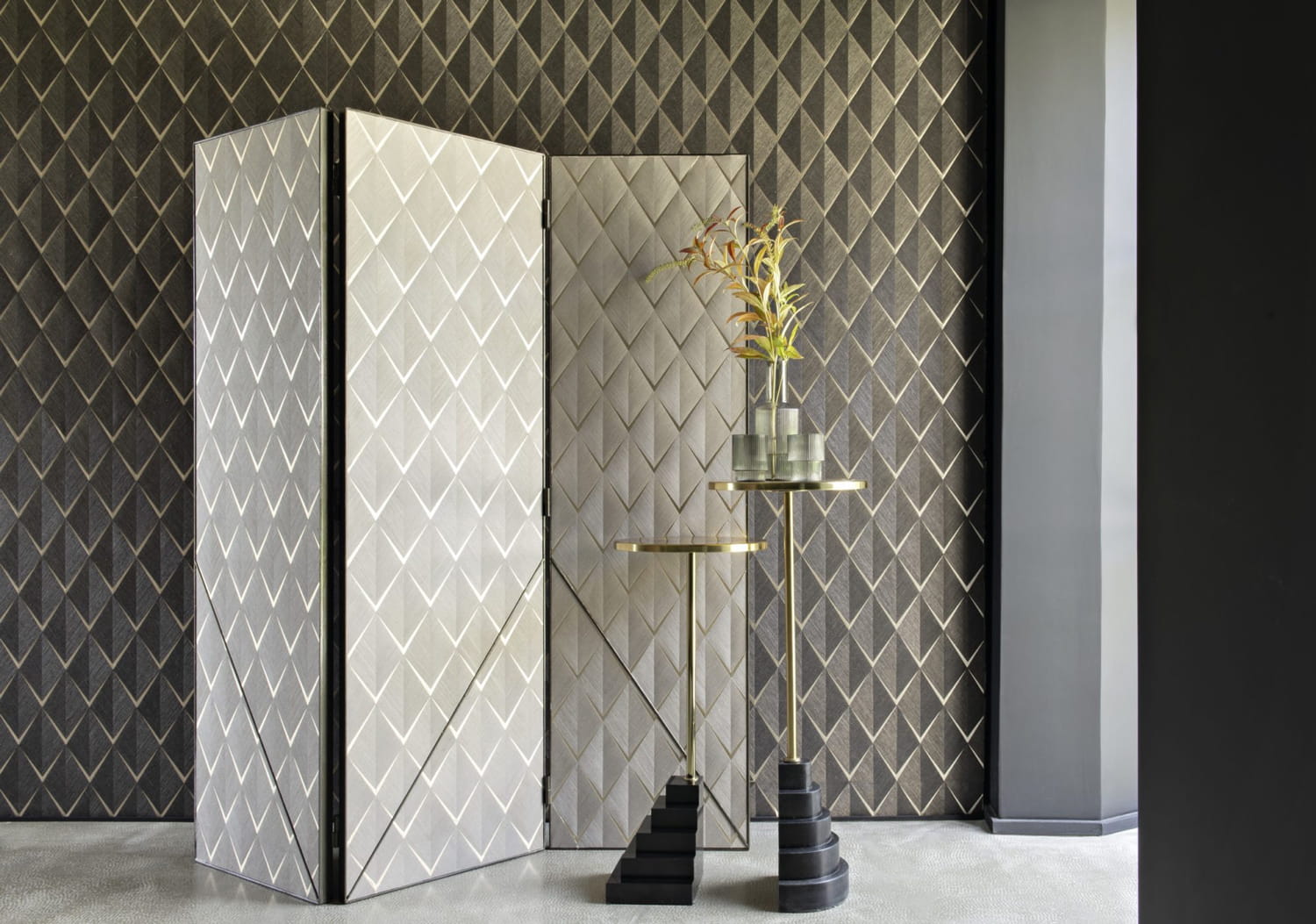 Tapete Sisal Losange - Noir/ Or